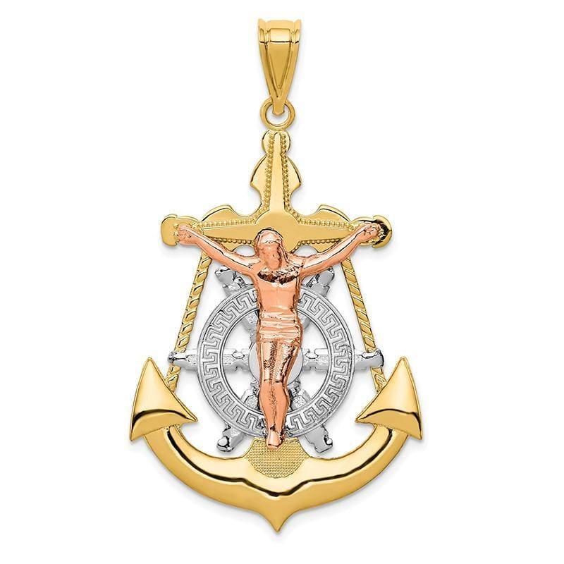 14k Tri-Color Mariner Crucifix Pendant - Seattle Gold Grillz