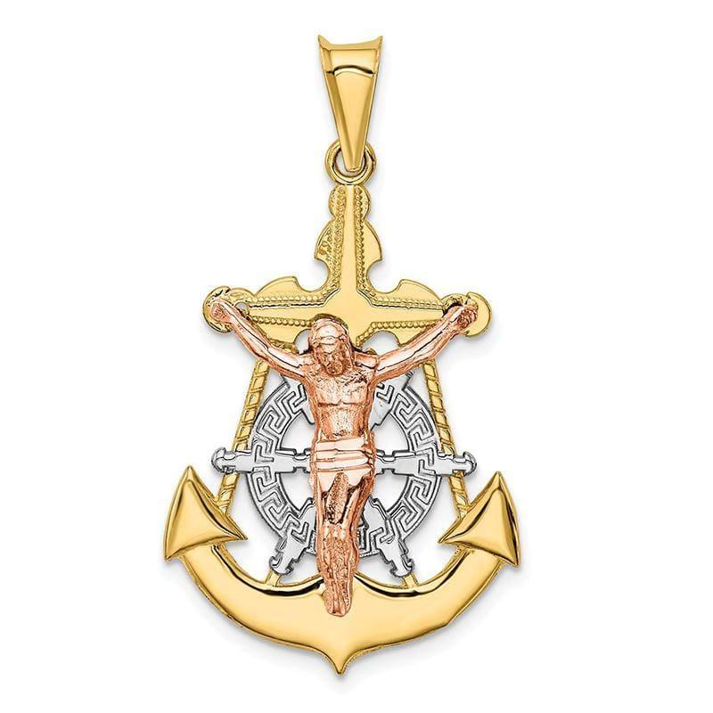 14k Tri-Color Mariner Crucifix Pendant - Seattle Gold Grillz