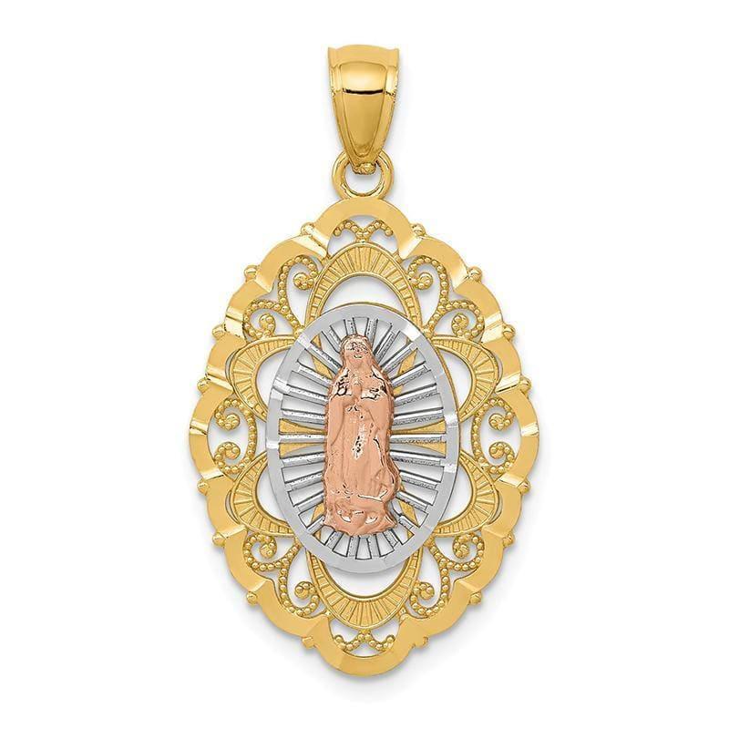 14k Tri-color Our Lady of Guadalupe Pendant. Weight: 1.82, Length: 34, Width: 18 - Seattle Gold Grillz