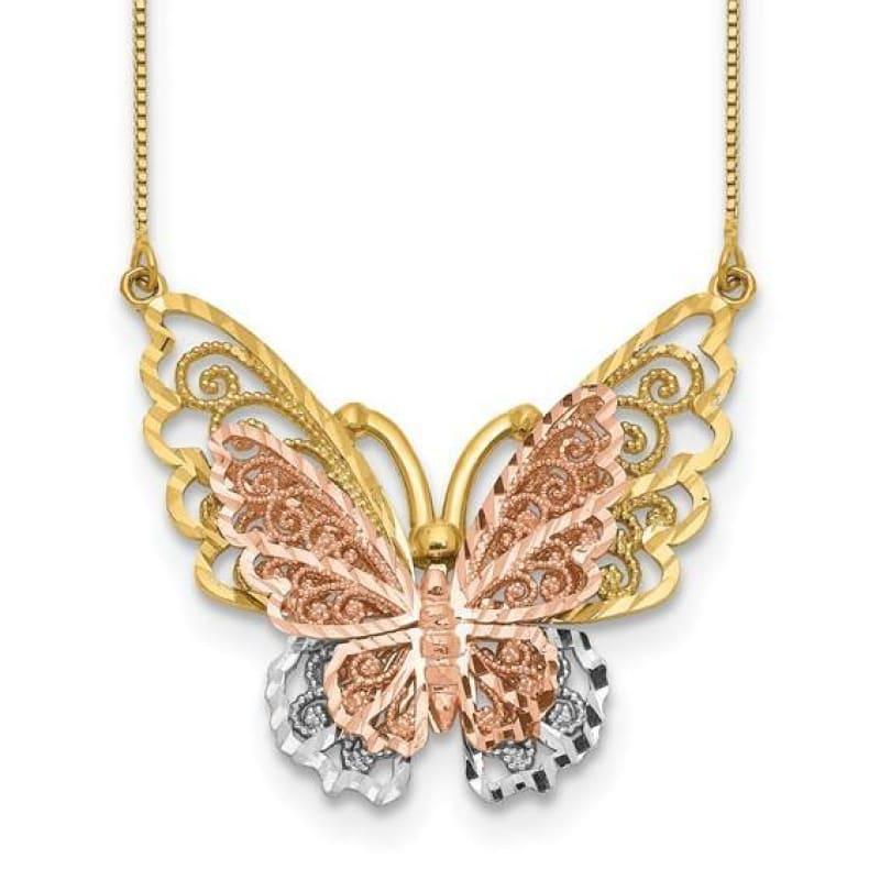 14k Tri Tone Gold Butterfly Necklace - Seattle Gold Grillz