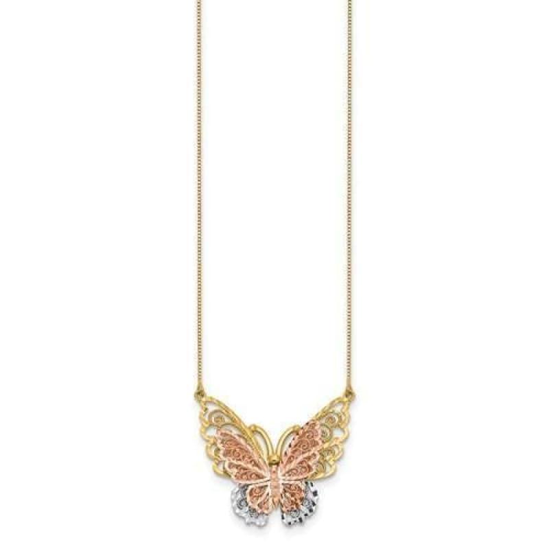 14k Tri Tone Gold Butterfly Necklace - Seattle Gold Grillz