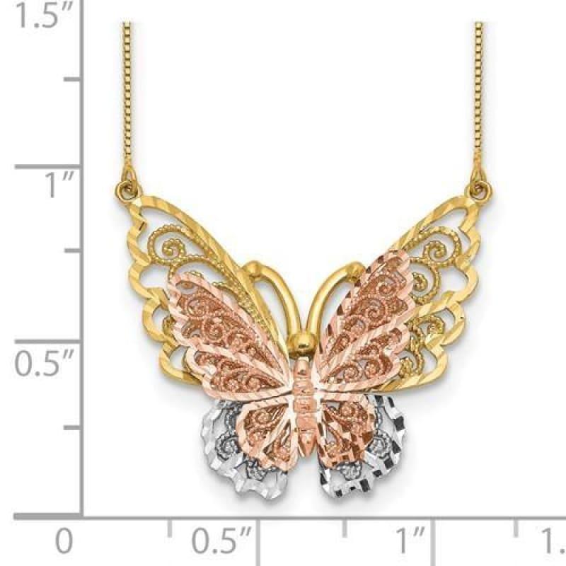 14k Tri Tone Gold Butterfly Necklace - Seattle Gold Grillz