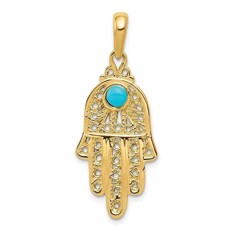 14k Turquoise Filigree Chamseh Pendant. Weight: 2.27, Length: 35, Width: 15 - Seattle Gold Grillz