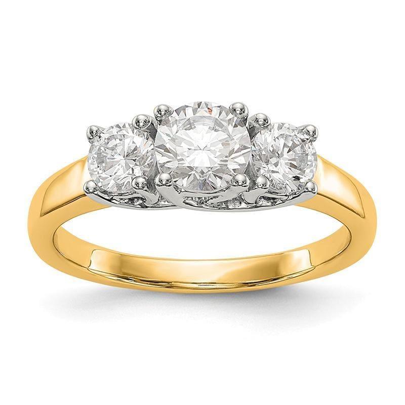 14K Two-tone 3-Stone Diamond Engagement Ring Mounting - Seattle Gold Grillz
