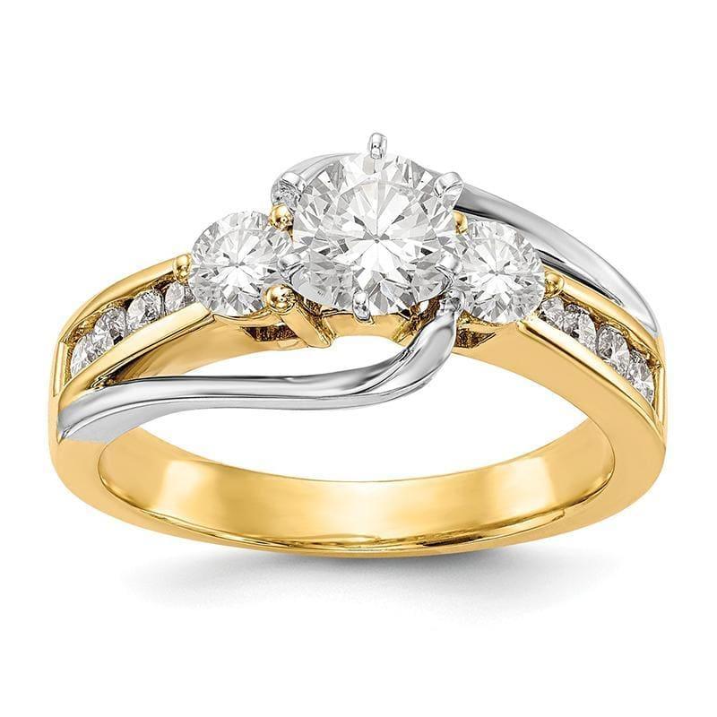 14K Two-tone 3-Stone Diamond Peg Set Engagement Ring - Seattle Gold Grillz