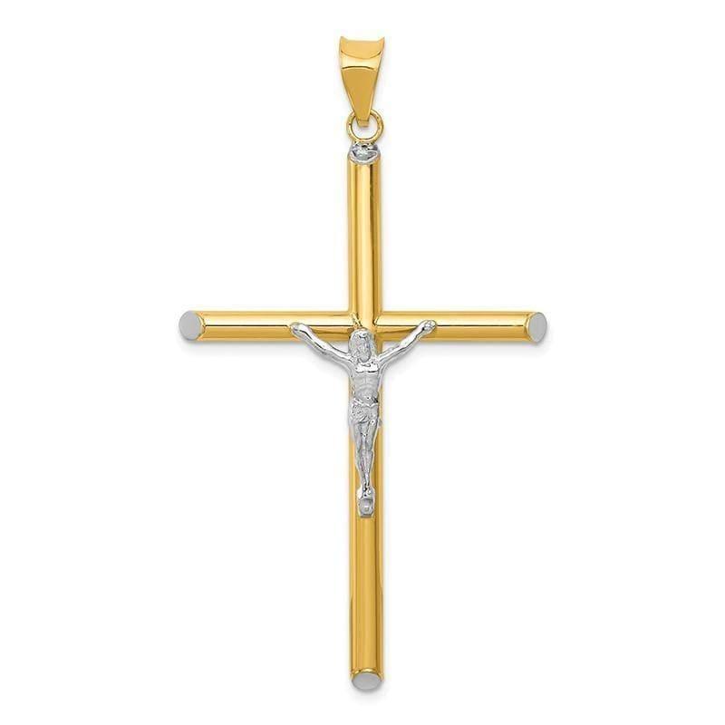 14k Two-tone & Rhodium INRI Crucifix Pendant - Seattle Gold Grillz