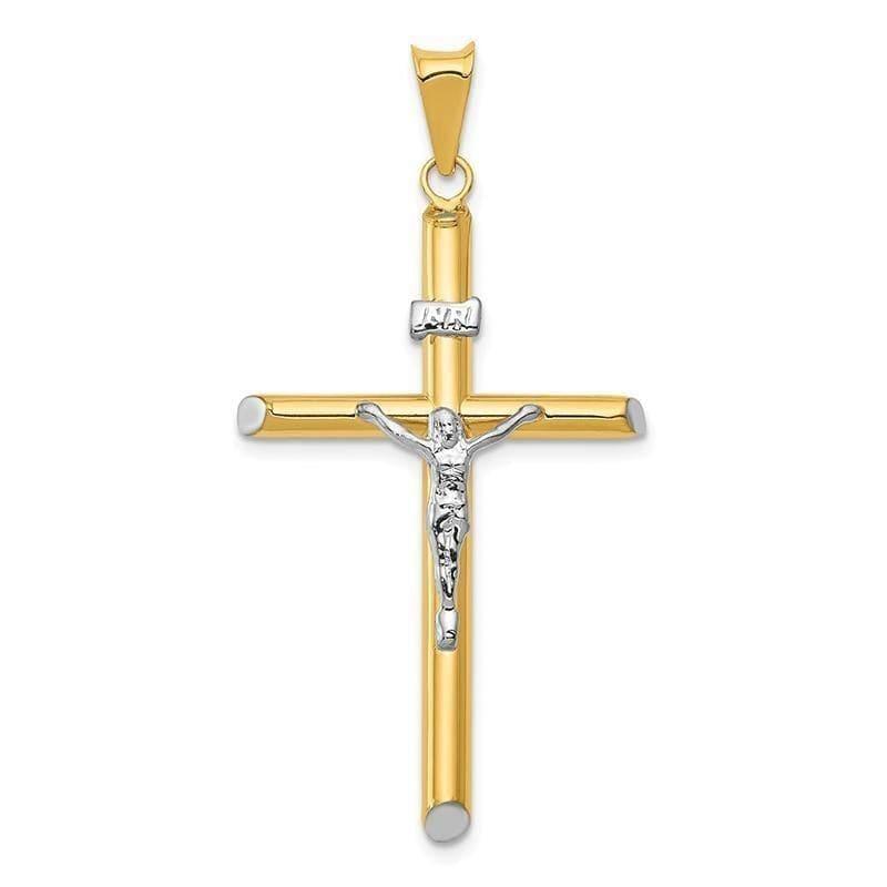 14k Two-tone & Rhodium INRI Crucifix Pendant - Seattle Gold Grillz