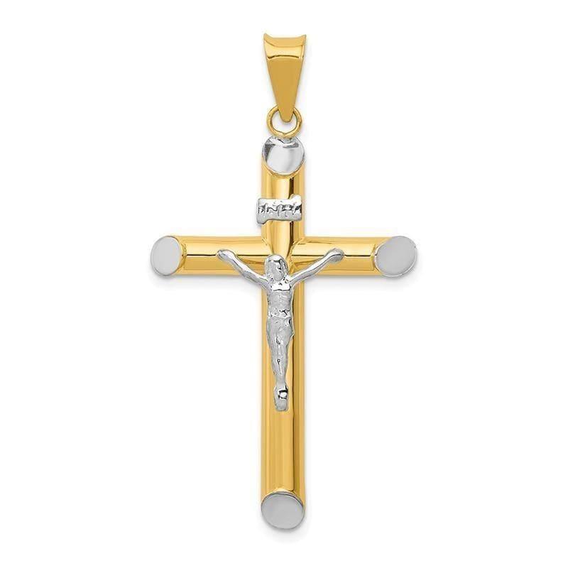 14k Two-tone & Rhodium INRI Crucifix Pendant - Seattle Gold Grillz