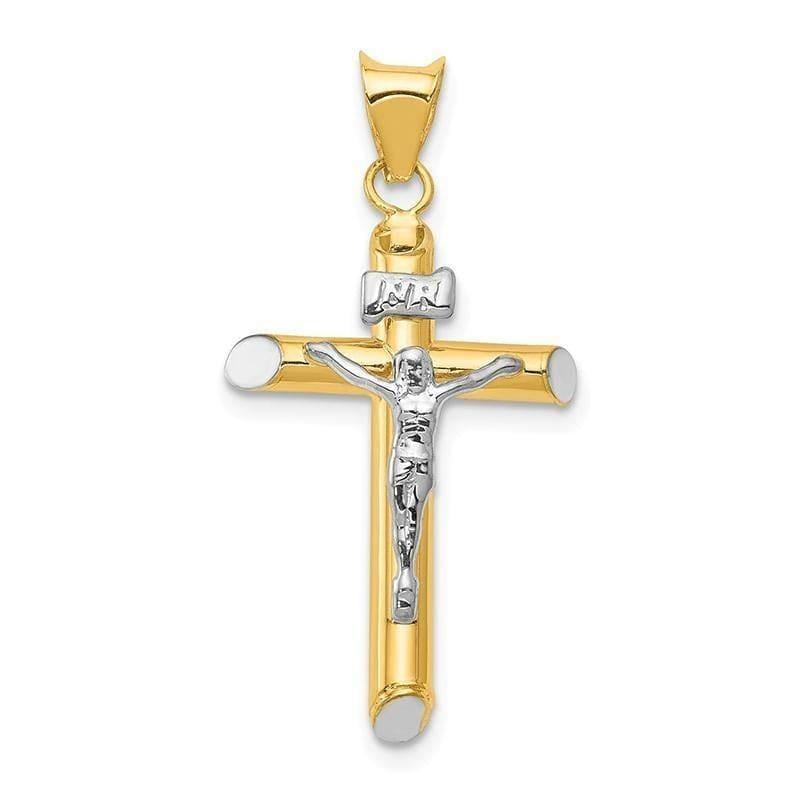 14k Two-tone & Rhodium INRI Crucifix Pendant - Seattle Gold Grillz