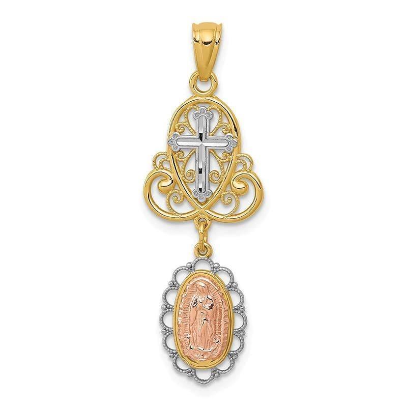 14k Two-tone & Rhodium Our Lady of Guadalupe Cross Pendant. Weight: 1.06, Length: 34, Width: 12 - Seattle Gold Grillz