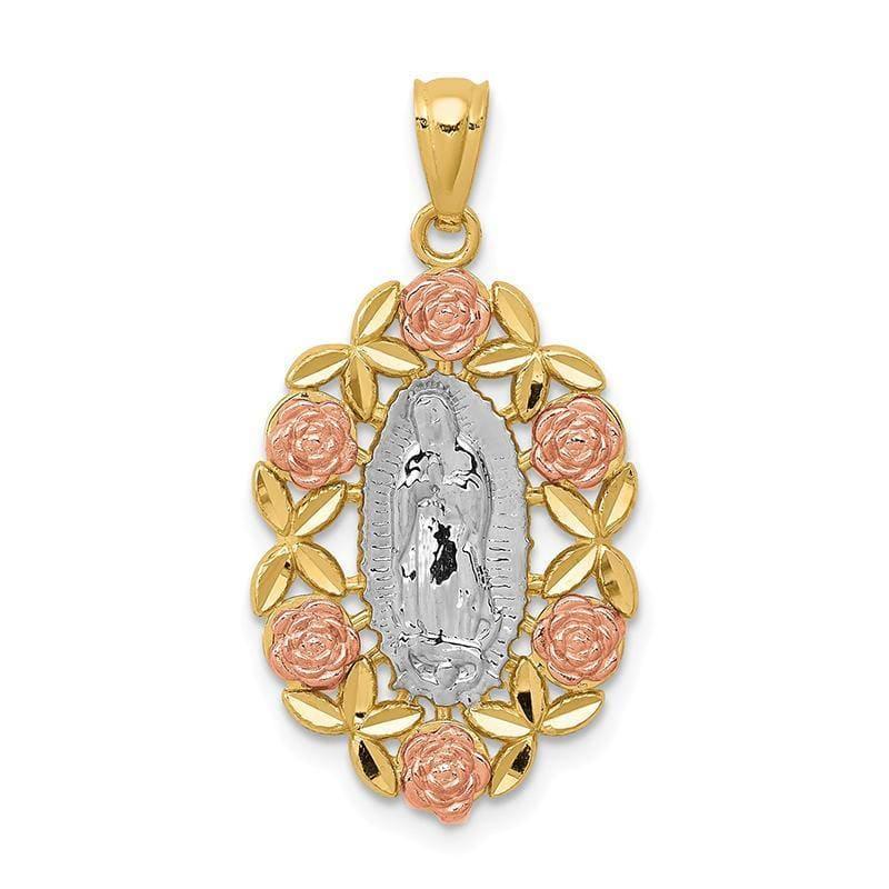 14k Two-tone and Rhodium Plated Guadalupe Pendant. Weight: 1.46, Length: 23, Width: 15 - Seattle Gold Grillz