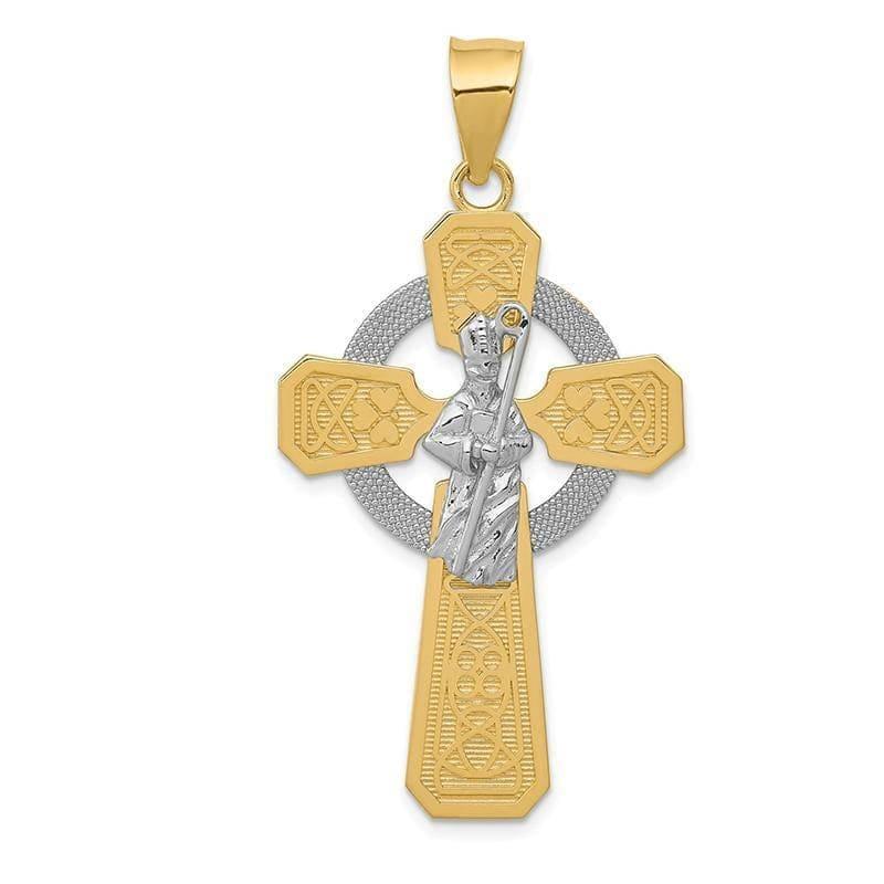 14k Two-tone & Rhodium St. Patrick Celtic Cross Pendant - Seattle Gold Grillz