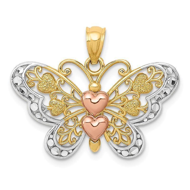 14k Two-tone & White Rhodium Butterfly Pendant - Seattle Gold Grillz