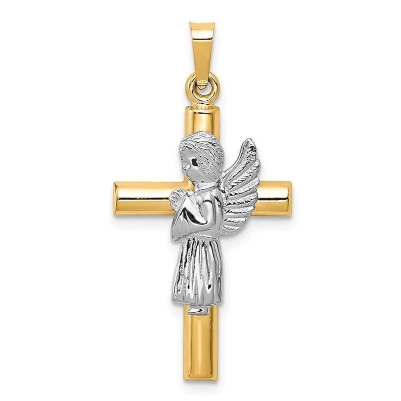 14k Two-Tone Angel & Cross Pendant - Seattle Gold Grillz