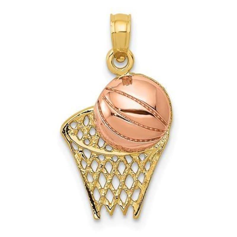 14k Two-Tone Basketball Hoop With Ball Pendant - Seattle Gold Grillz