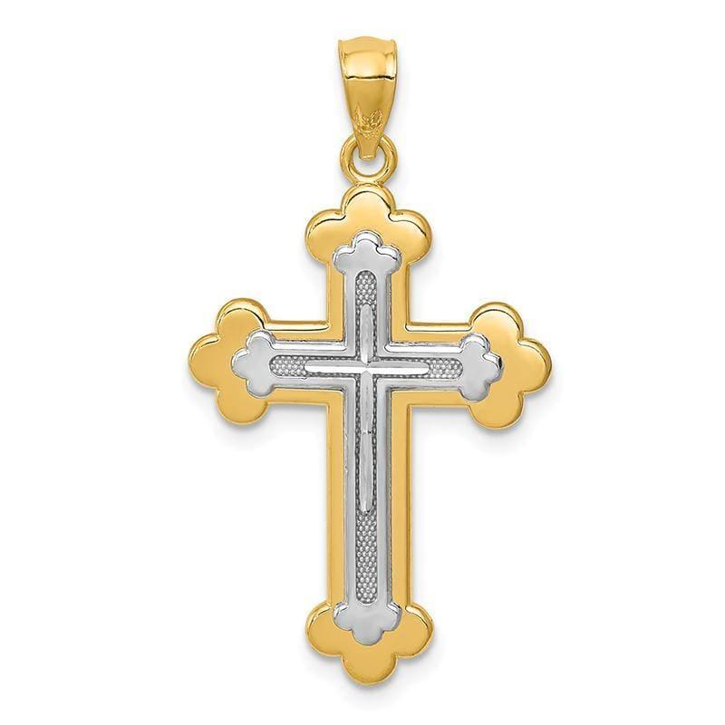 14k Two-tone Budded Cross Pendant. Weight: 1.45, Length: 26, Width: 18 - Seattle Gold Grillz