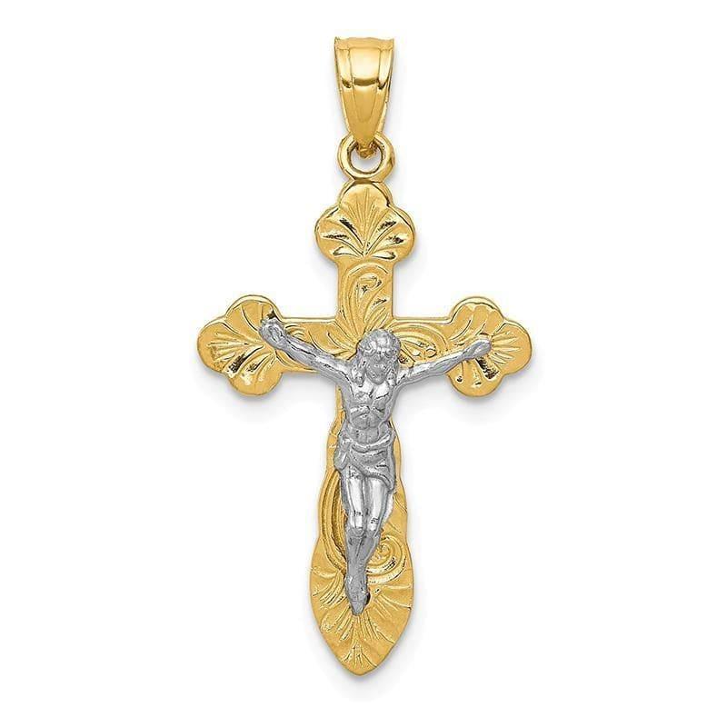 14k Two-tone Budded Crucifix Pendant - Seattle Gold Grillz