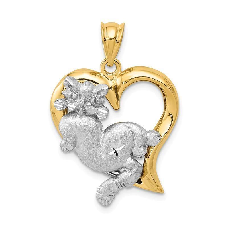 14k Two-tone Cat In Heart Charm | Weight: 3.93grams, Length: 29mm, Width: 20mm - Seattle Gold Grillz