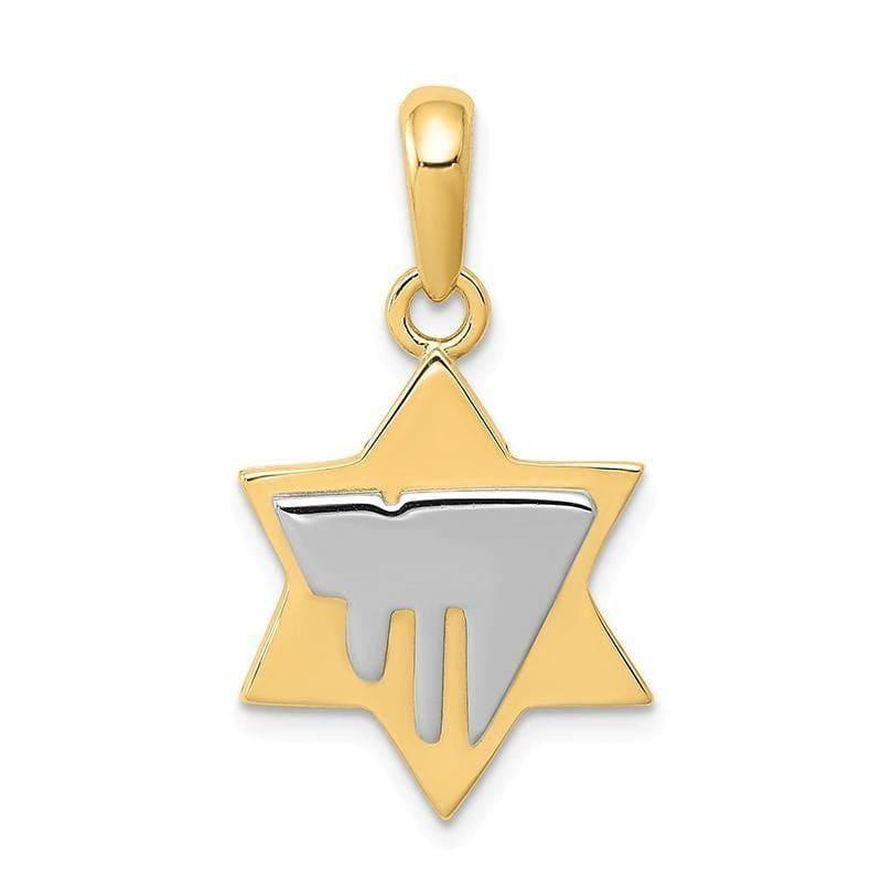 14k Two-tone Chai on Star of David Pendant - Seattle Gold Grillz