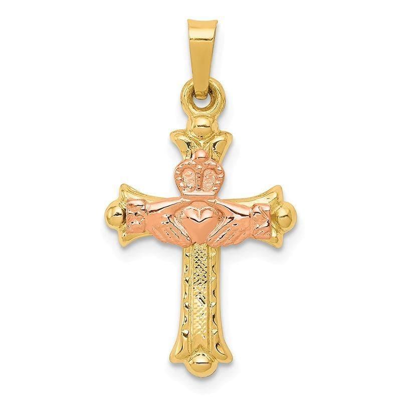 14k Two-tone Claddagh Cross Pendant - Seattle Gold Grillz