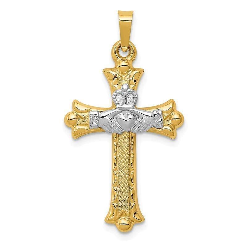 14k Two-tone Claddagh Cross Pendant - Seattle Gold Grillz