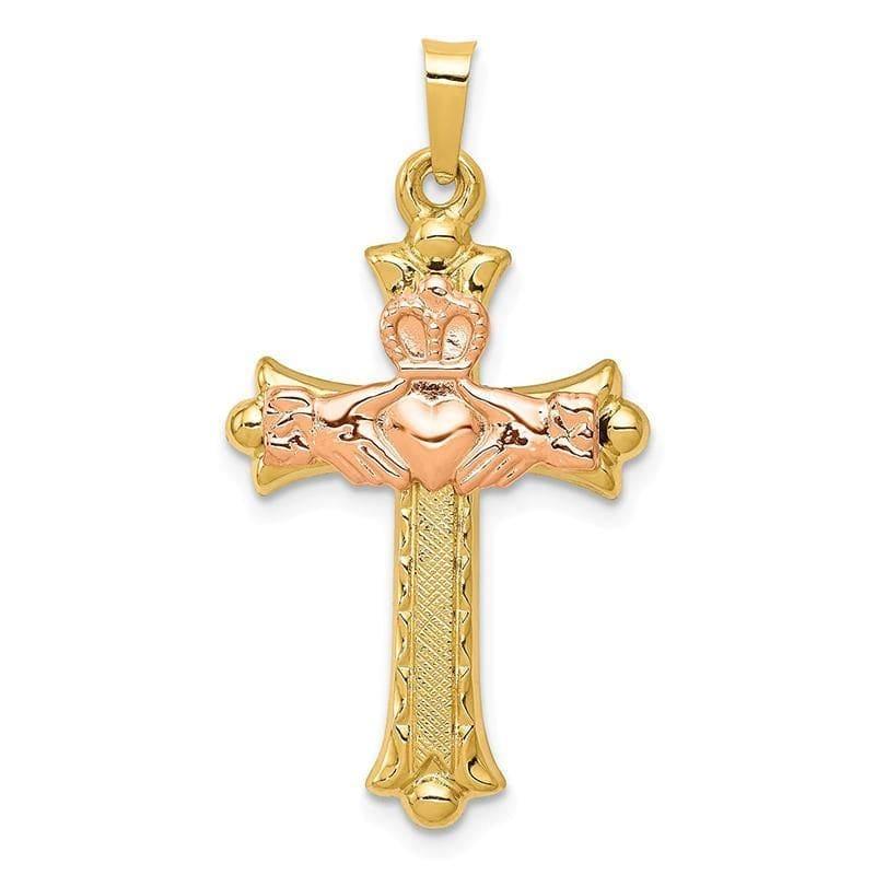 14k Two-Tone Claddagh Cross Pendant - Seattle Gold Grillz
