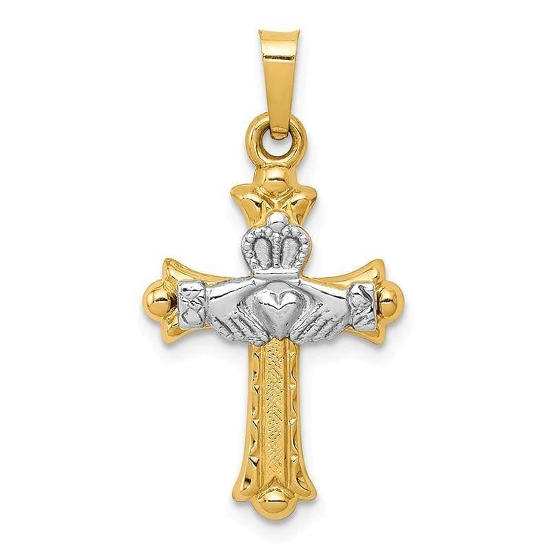 14k Two-tone Claddagh Cross Pendant - Seattle Gold Grillz