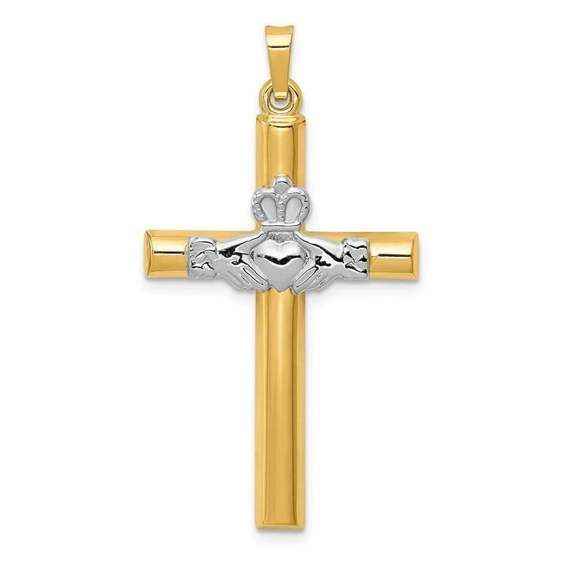 14k Two-tone Claddagh Cross Pendant. Weight: 1.37, Length: 41, Width: 22 - Seattle Gold Grillz