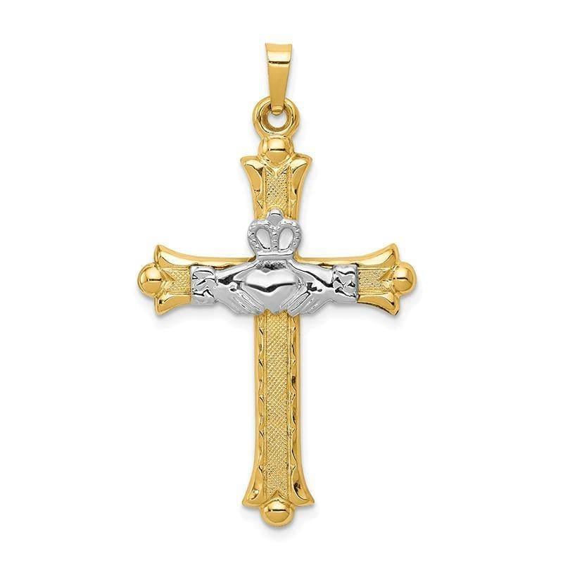 14k Two-tone Claddagh Cross Pendant. Weight: 1.38, Length: 40, Width: 23 - Seattle Gold Grillz