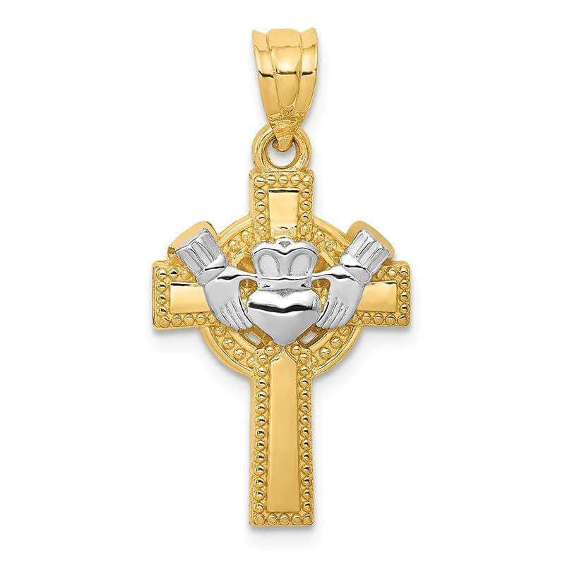 14k Two-tone Claddagh Cross Pendant. Weight: 1.44, Length: 25, Width: 15 - Seattle Gold Grillz