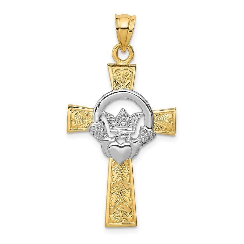 14k Two-tone Claddagh Cross Pendant. Weight: 2.52, Length: 39, Width: 20 - Seattle Gold Grillz
