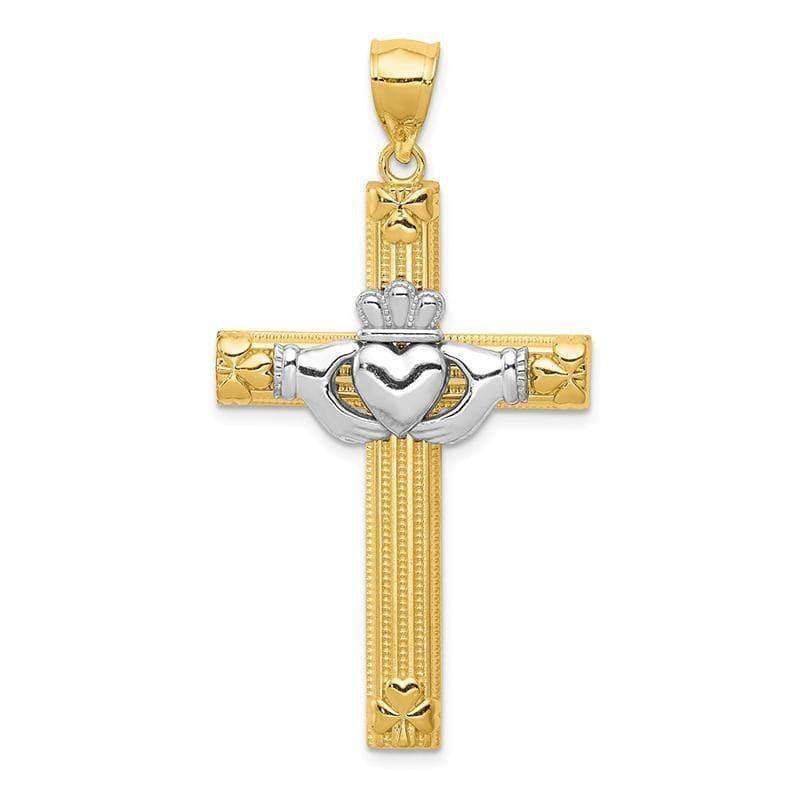 14k Two-tone Claddagh Cross Pendant. Weight: 3.43, Length: 47, Width: 25 - Seattle Gold Grillz