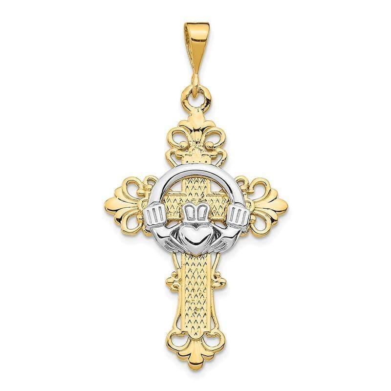14k Two-tone Claddagh Cross Pendant. Weight: 4.18, Length: 47, Width: 24 - Seattle Gold Grillz