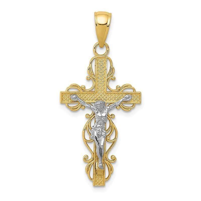 14k Two-tone Crucifix Pendant - Seattle Gold Grillz