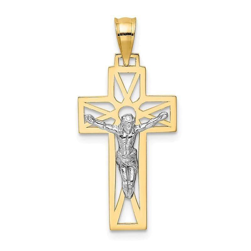 14K Two-tone Crucifix Pendant. Weight: 0.94, Length: 30, Width: 13 - Seattle Gold Grillz