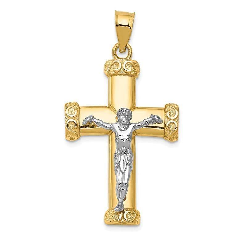 14k Two-tone Crucifix Pendant. Weight: 2.16, Length: 34, Width: 17 - Seattle Gold Grillz