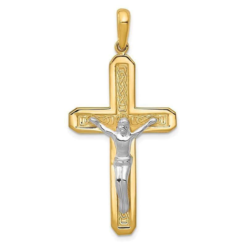 14k Two-tone Crucifix Pendant. Weight: 3.21, Length: 48, Width: 22 - Seattle Gold Grillz