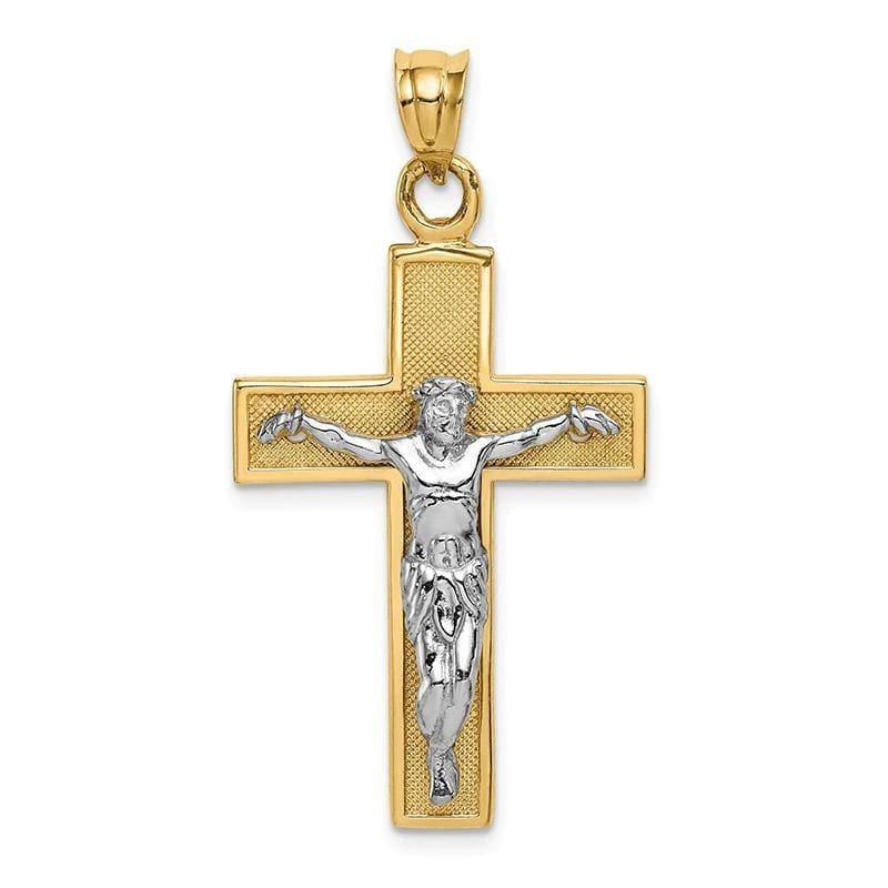 14k Two-tone Crucifix Pendant. Weight: 3.69, Length: 41, Width: 22 - Seattle Gold Grillz