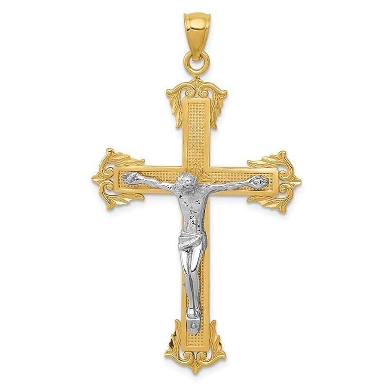 14k Two-tone Crucifix Pendant. Weight: 3.95, Length: 50, Width: 28 - Seattle Gold Grillz