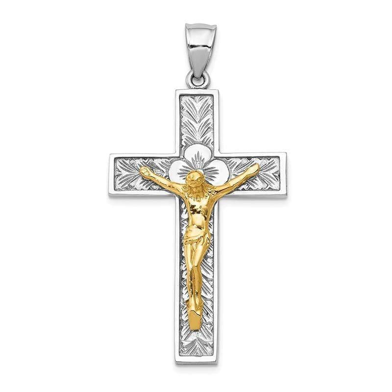 14k Two-tone Crucifix Pendant. Weight: 5.89, Length: 51, Width: 27 - Seattle Gold Grillz