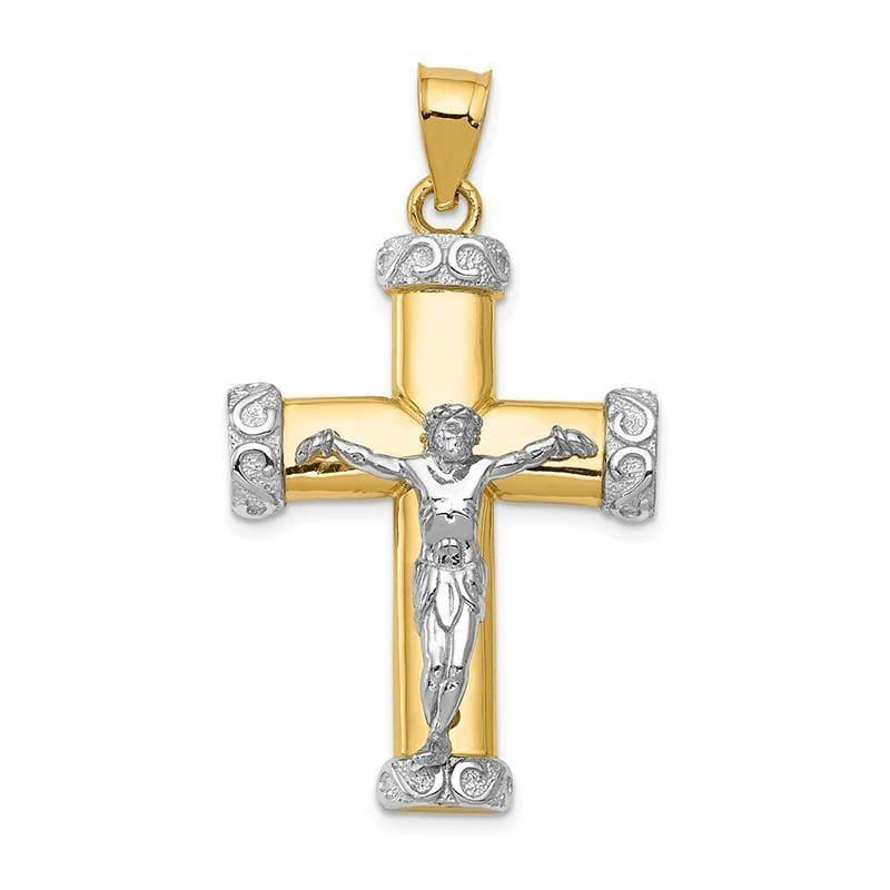 14k Two-tone Crucifix Pendant. Weight: 6, Length: 48, Width: 26 - Seattle Gold Grillz