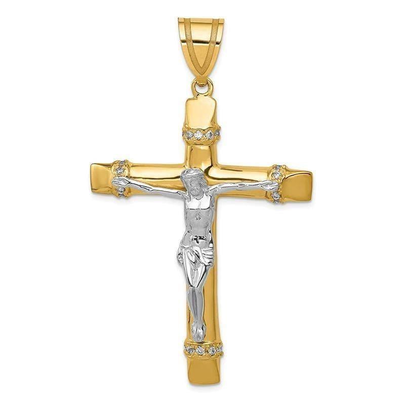 14k Two-tone CZ Crucifix Pendant. Weight: 9.95, Length: 69, Width: 41 - Seattle Gold Grillz