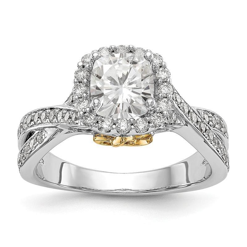 14K Two Tone Diamond Cushion Semi-Mount Cushion Halo Engagement Ring - Seattle Gold Grillz