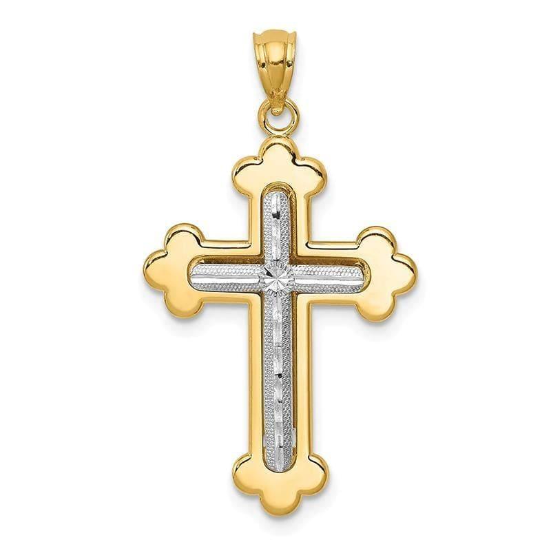 14k Two-tone Diamond-cut Cross Pendant. Weight: 1.31, Length: 27, Width: 18 - Seattle Gold Grillz