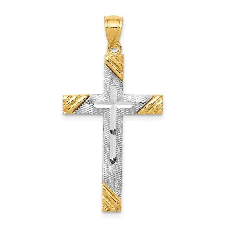 14k Two-Tone Diamond-cut Cross Pendant. Weight: 2.89, Length: 38, Width: 19 - Seattle Gold Grillz