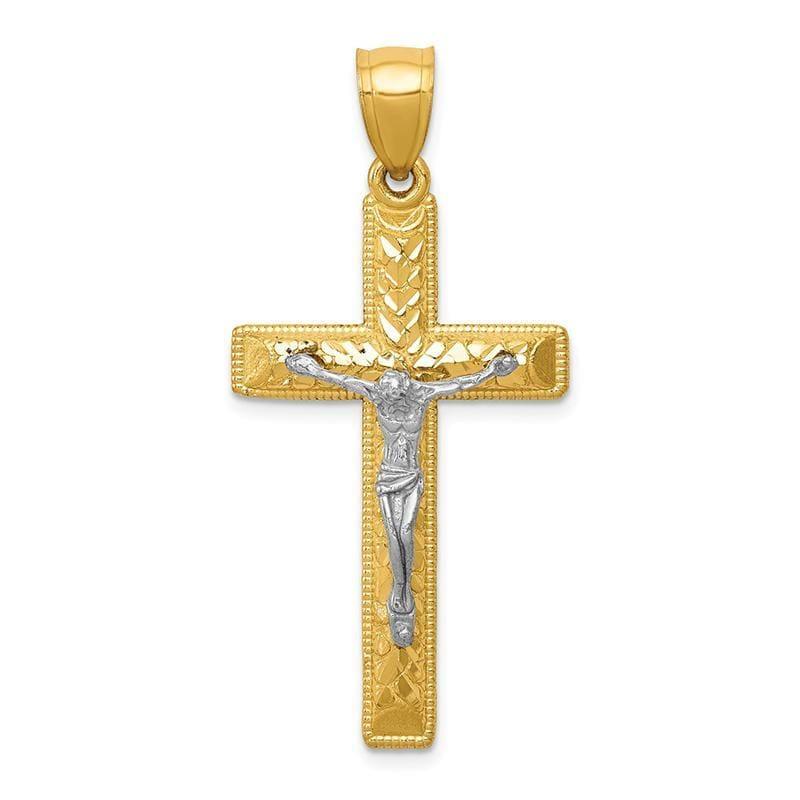 14k Two-tone Diamond Cut Crucifix Pendant - Seattle Gold Grillz