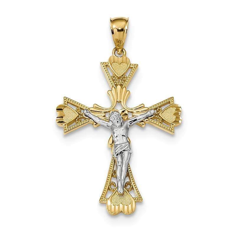 14k Two-tone Diamond-cut Crucifix Pendant - Seattle Gold Grillz