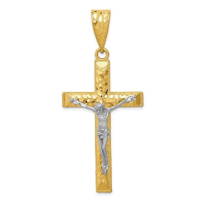 14k Two-tone Diamond-cut Crucifix Pendant - Seattle Gold Grillz