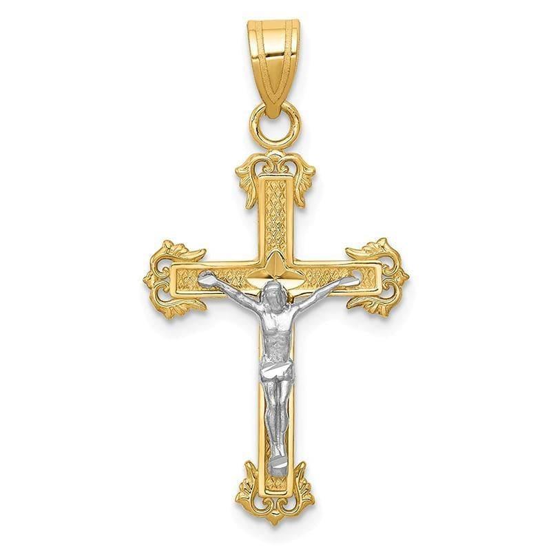 14K Two-tone Diamond-cut Crucifix Pendant. Weight: 1.33, Length: 33, Width: 16 - Seattle Gold Grillz