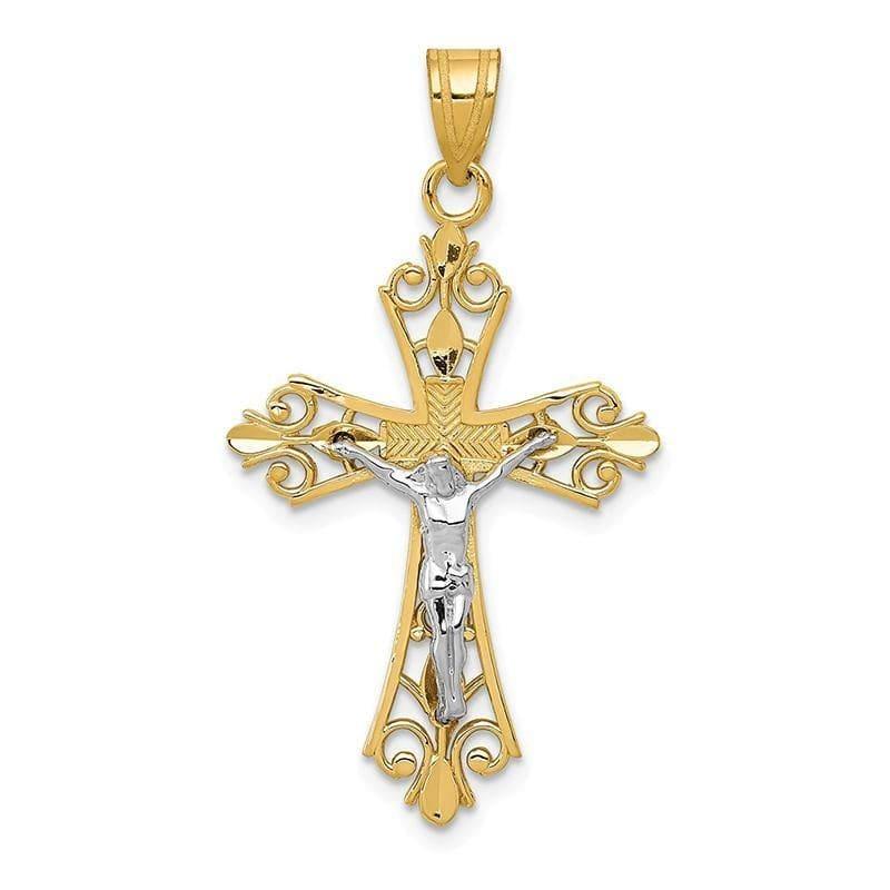 14K Two-tone Diamond-cut Crucifix Pendant. Weight: 1.49, Length: 35, Width: 20 - Seattle Gold Grillz